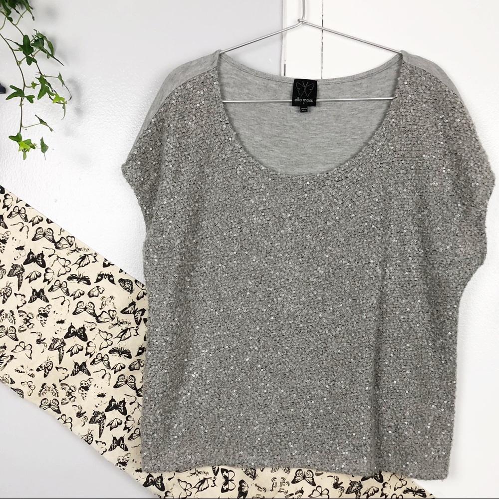Ella Moss Gray Knit Pull Over Sweater Sequin Small